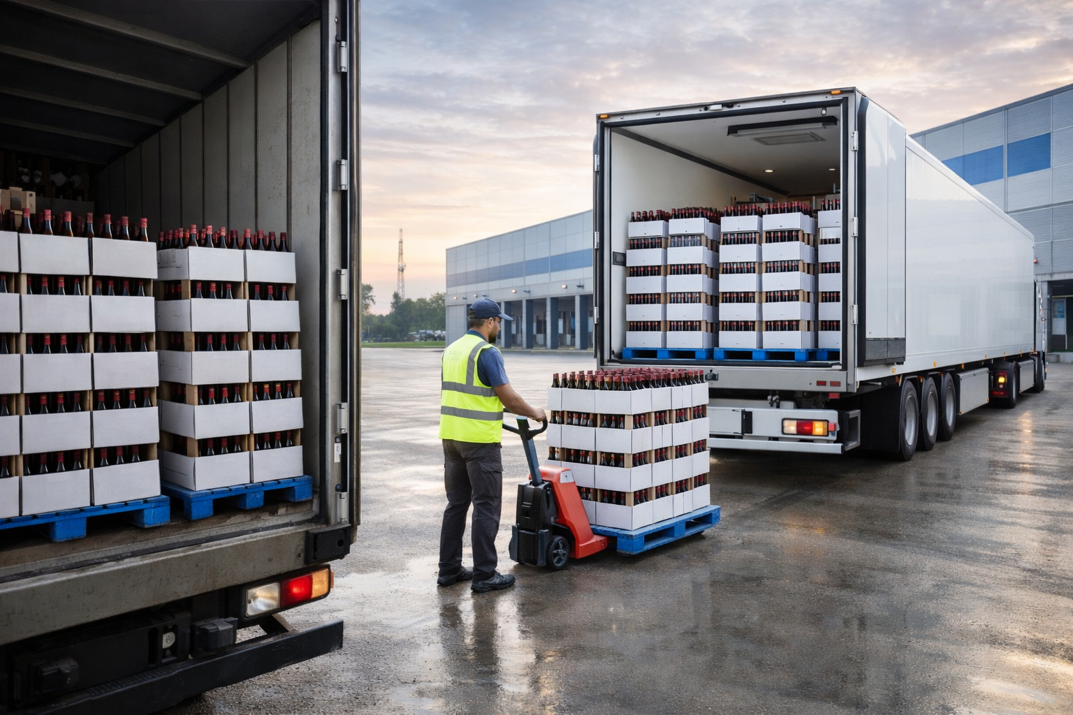 Refrigerated truck transporting wine bottles safely